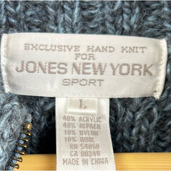 Jones New‎ York Sport Sweater Large Hand Knit Cable Full-Zip Alpaca Wool Blend - Picture 2 of 8